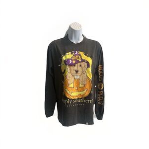 Simply Southern Shirt Womens Small Grey Hocus Pocus Halloween Doodle Long Sleeve